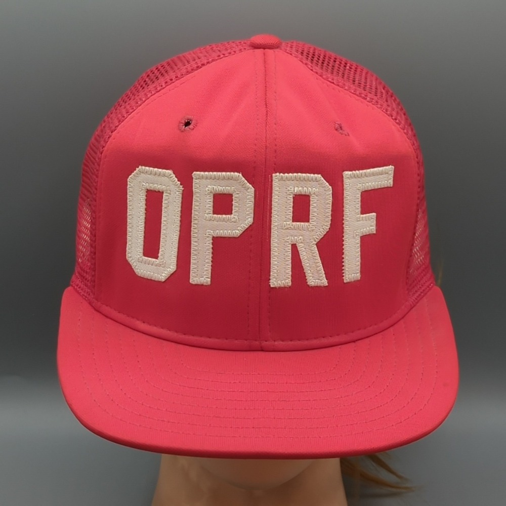 Vintage OPRF Huskie Booster Club Hat Cap Red Snapback Large AJD Made in USA